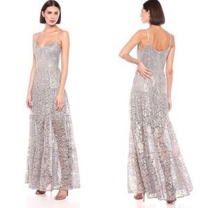 Dress the Population Antoinette Long Gold Lace Overlay Gown Maxi Dress NEW Large